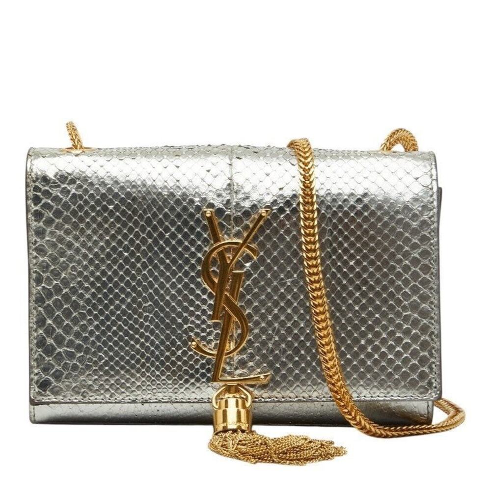 Saint Laurent Kate Small Chain Shoulder Bag Silver Gold Python